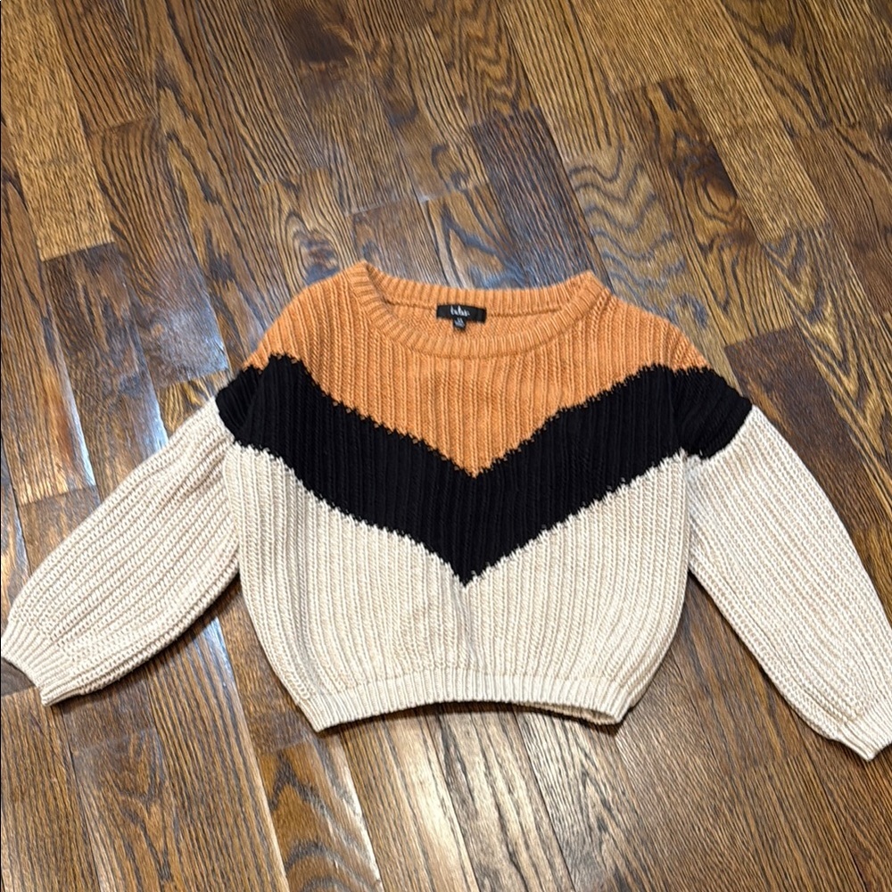 Colorblock Knit Sweater - Orange, Black, and Cream. Never worn!